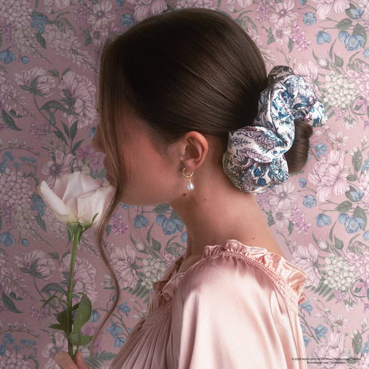 KITSCH x Bridgerton Satin Pillow Scrunchies in Toile In Bloom