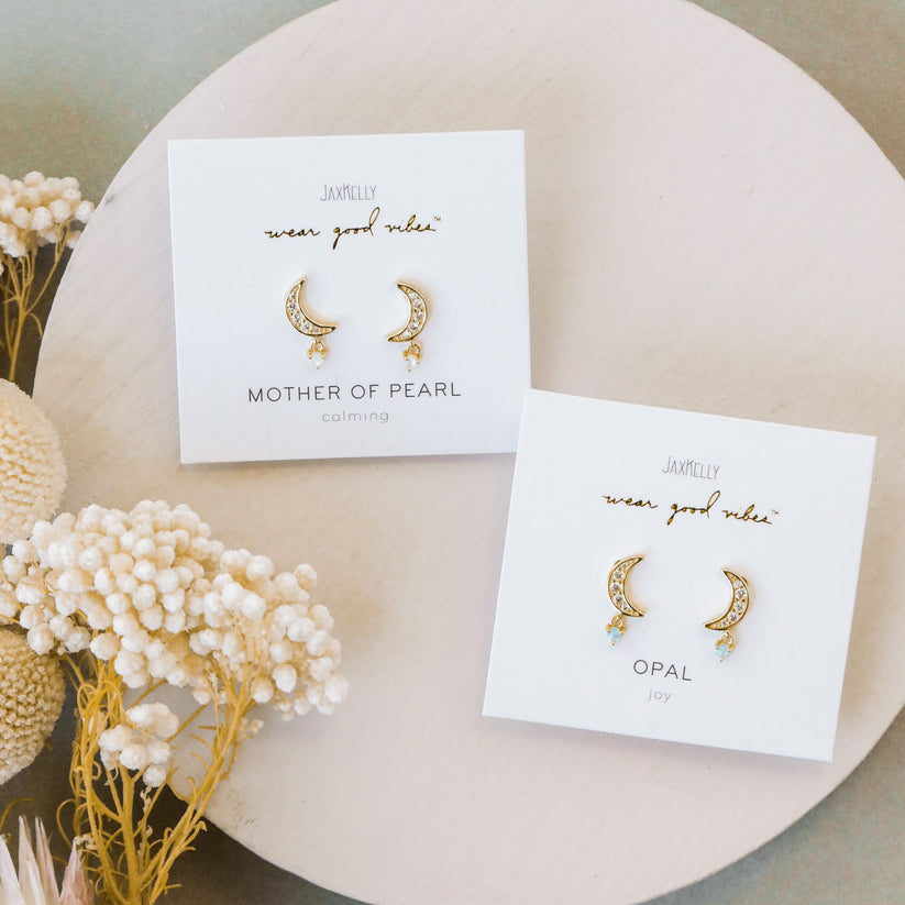 JAXKELLY Moon Drop Mother Of Pearl Gold Earrings