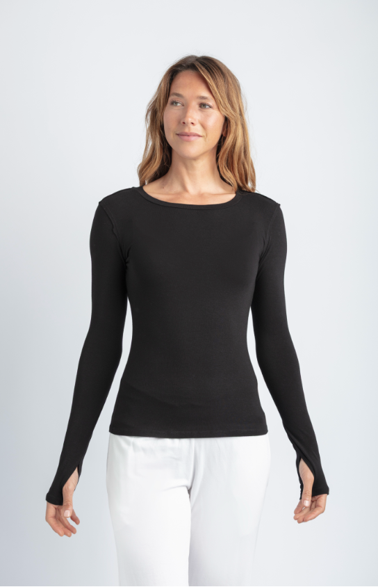 MILA LONG SLEEVE ORGANIC SOFT RIB BAMBOO SCOOP NECK TEE BARK