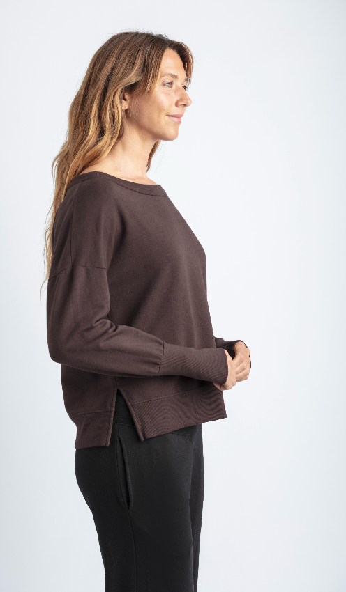 MILA ORGANIC BAMBOO LONG SLEEVE OPEN NECK TOP BARK