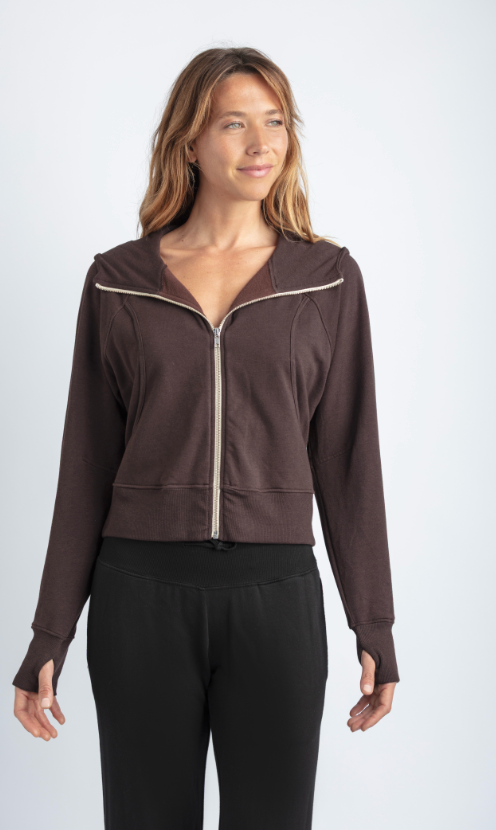 MILA ZIP UP HOODIE BARK