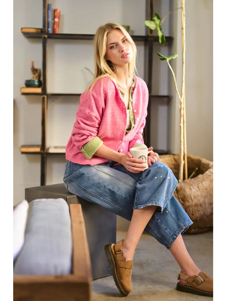MIMOSA Essential Button Down Cardigan Barbie Pink