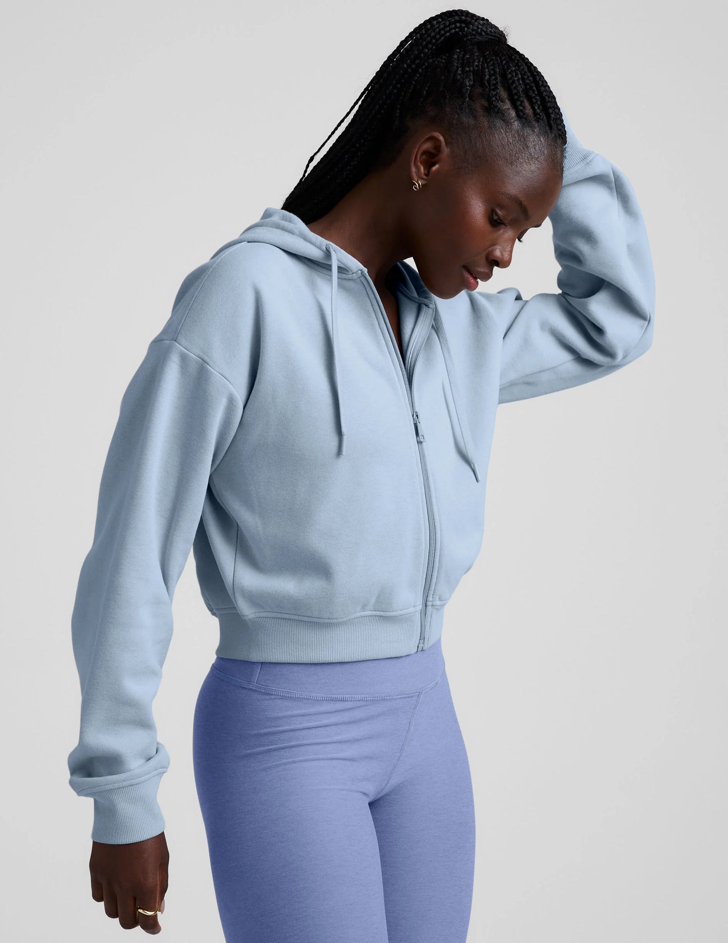 BEYOND YOGA LUXEFLEECE ZIP UP HOODIE BLUE ZEN