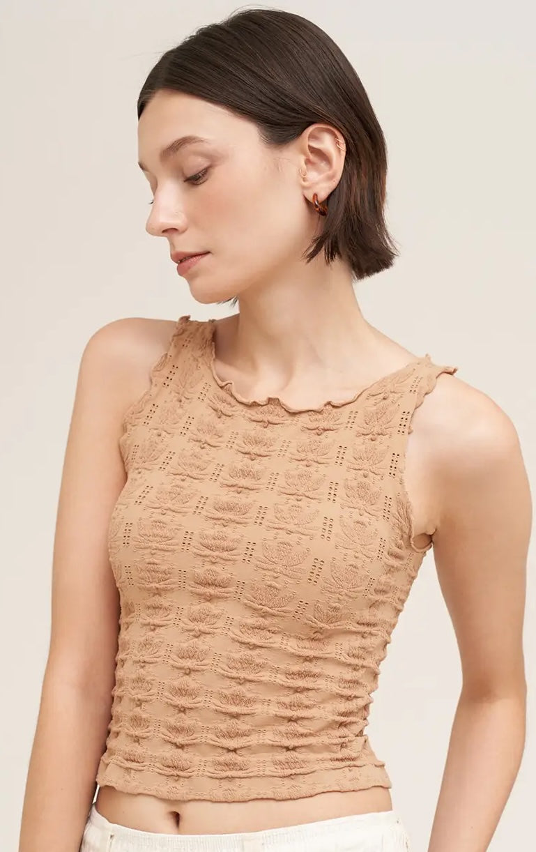 NIKIBIKI Floral Edge Lace Cami Milk Tea