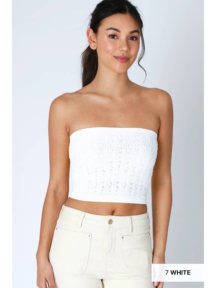 NIKIBIKI Floral Lace Tube Top WHITE