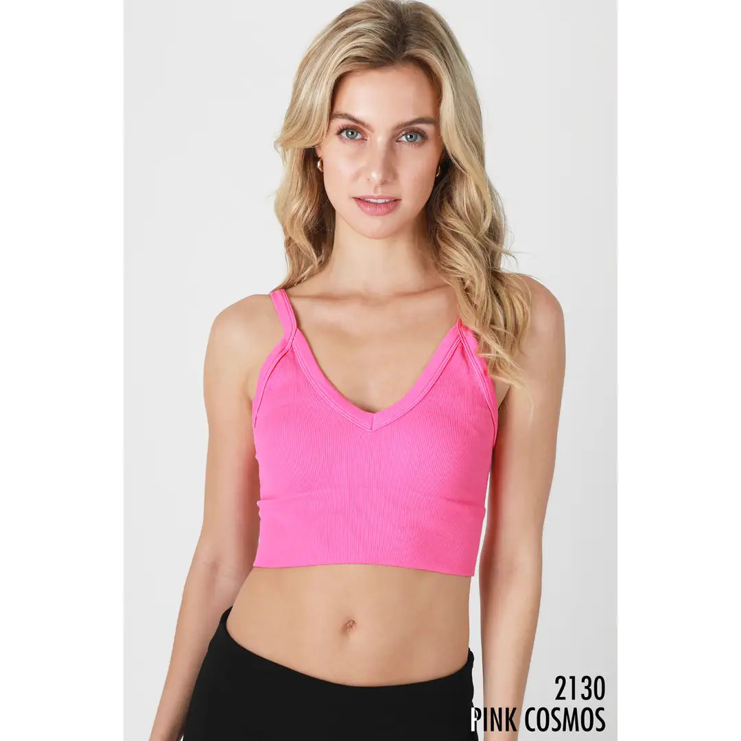 NIKIBIKI Ribbed V-Neck Bra Top PINK COSMOS