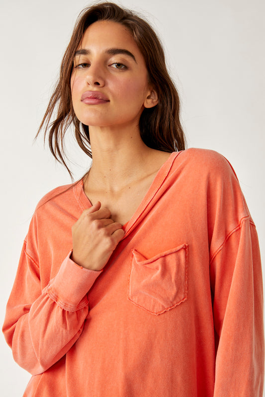 FREE PEOPLE WE THE FREE FADE INTO YOU LONG SLEEVE TEE MANDARIN RED