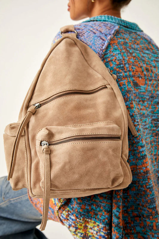 FREE PEOPLE OXFORD SUEDE SLING BAG MUSHROOM