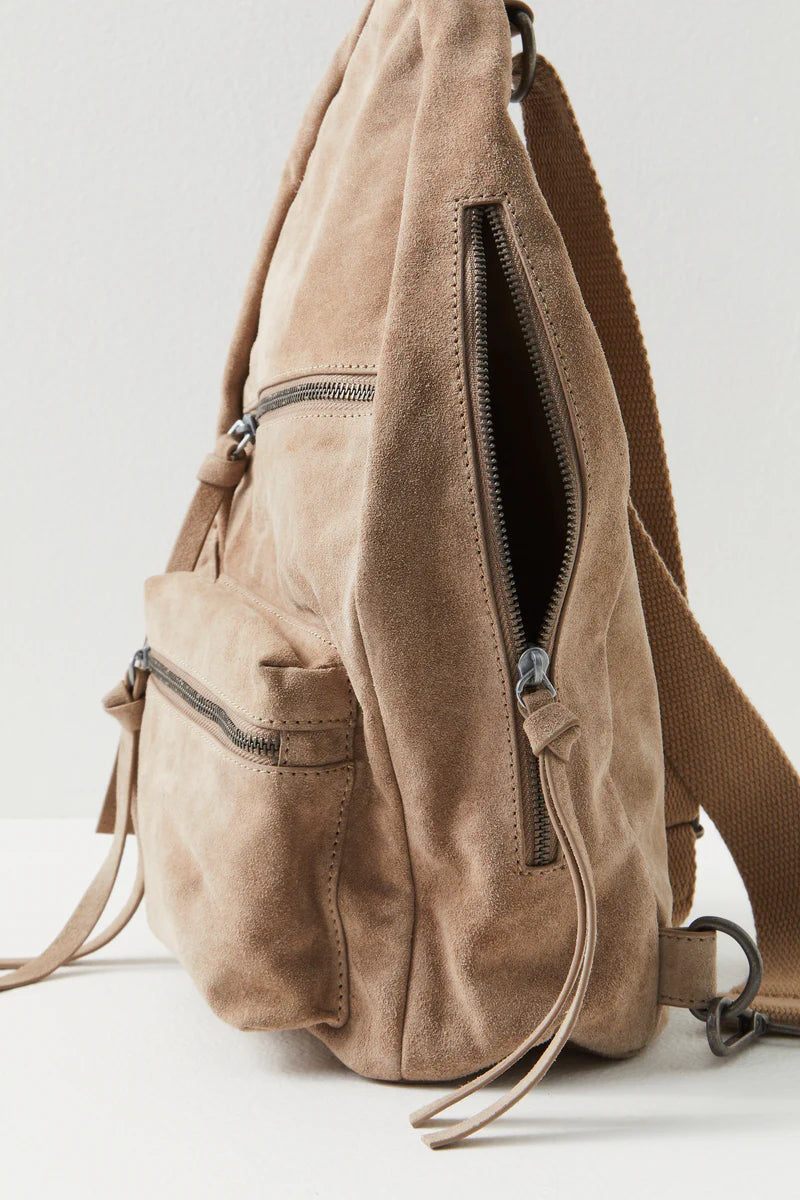 FREE PEOPLE OXFORD SUEDE SLING BAG MUSHROOM