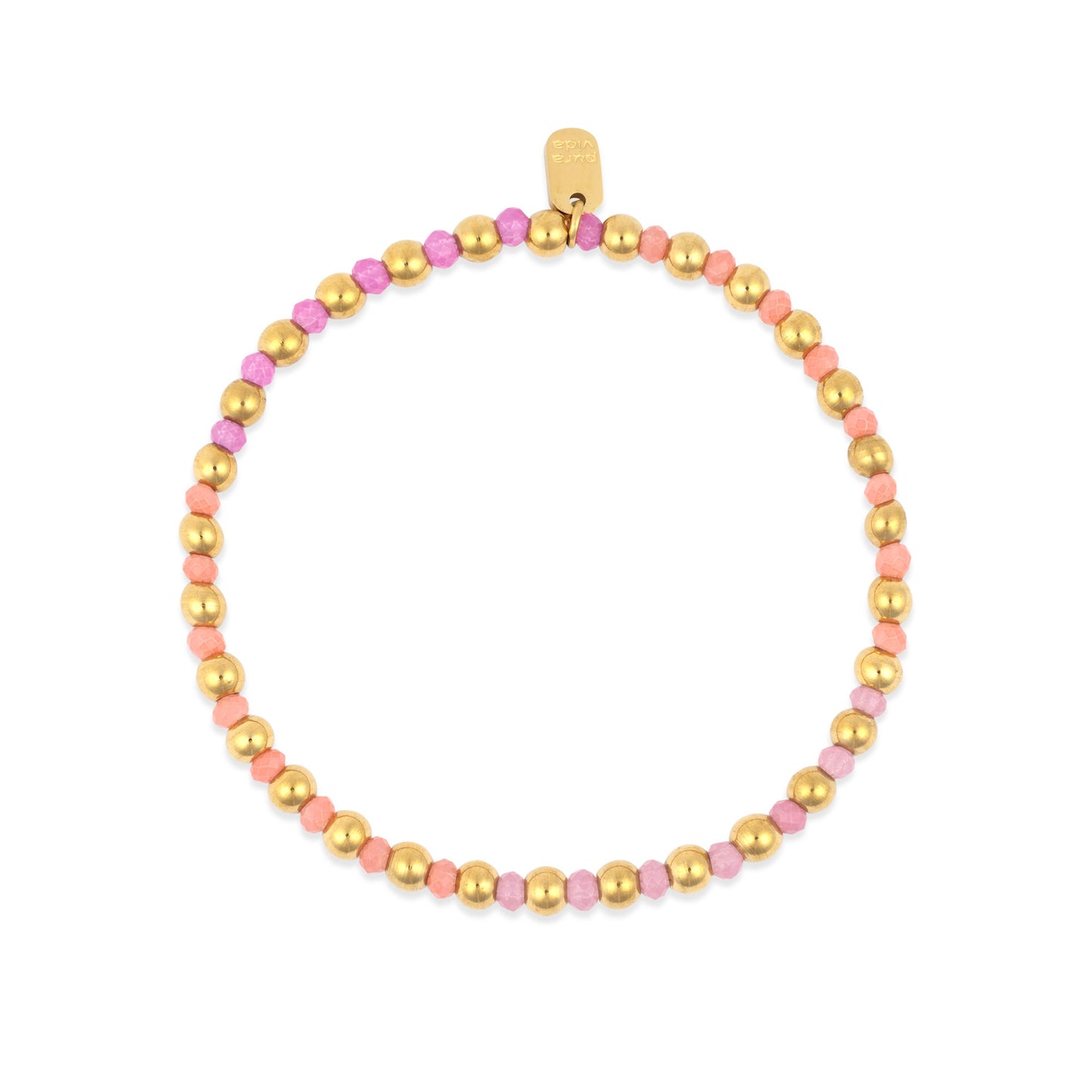 PURA VIDA BALL BEAD & STONE STRETCH BRACELET GOLD