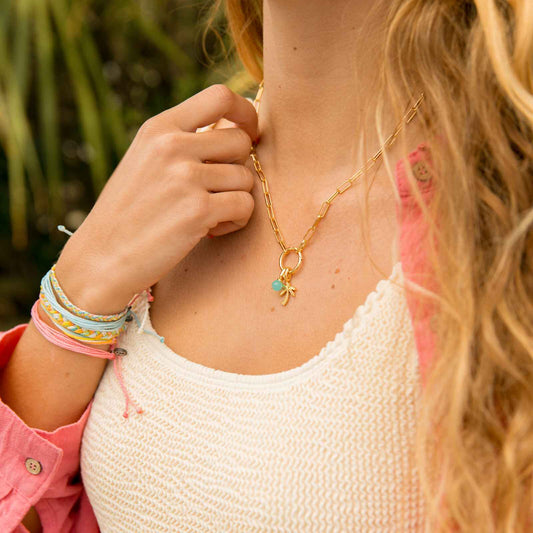 PURA VIDA HARPER CHALCEDONY BEAD CHARM GOLD