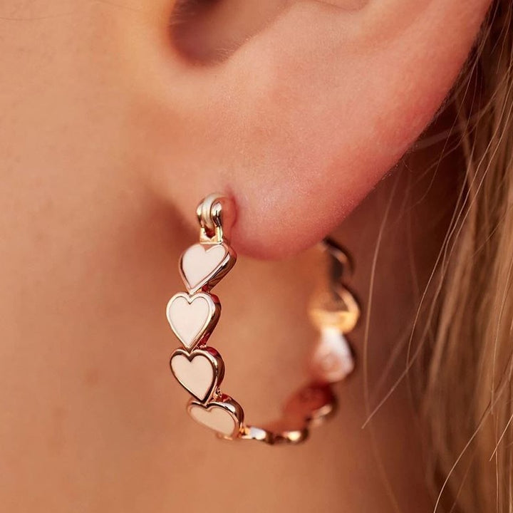 PURA VIDA LOVE ENAMEL HEART HOOP EARRINGS ROSE GOLD