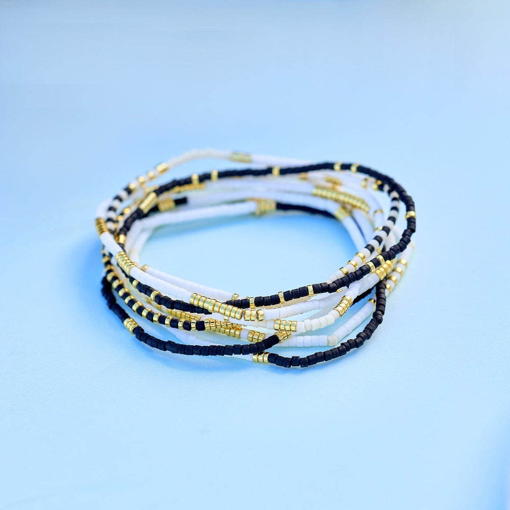 PURA VIDA MIXED SEED BEAD GOLD STRETCH BRACELET SET OF 8