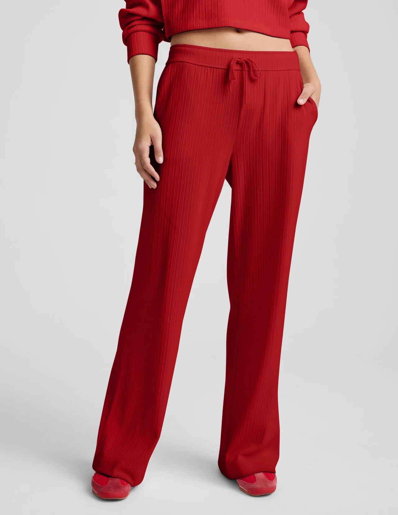 BEYOND YOGA BREATHE EASY RIBBED WIDE LEG PANT HOLLY RED