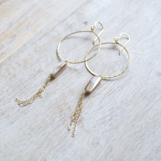 SALTY BUT SWEET Beige Mother of Pearl Hoop Earrings