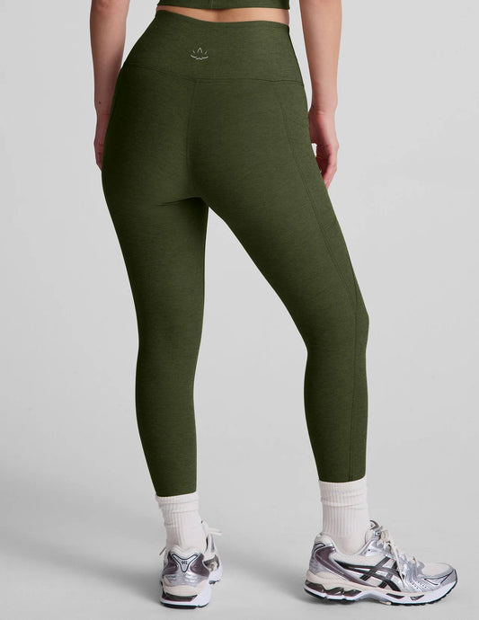BEYOND YOGA SPACE DYE OUT OF POCKET HIGH WAISTED MIDI LEGGING ARMY GREEN HEATHER