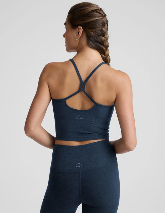 BEYOND YOGA SPACEDYE SLIM RACERBACK CROPPED TANK NOCTURNAL NAVY
