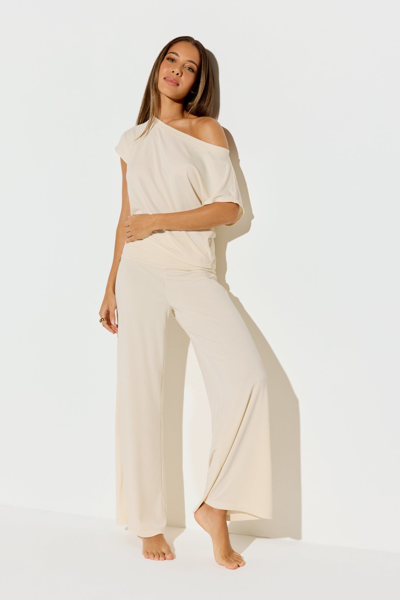 SPIRITUAL GANGSTER ZEN RIB JOURNEY WIDE LEG PANT VINTAGE WHITE