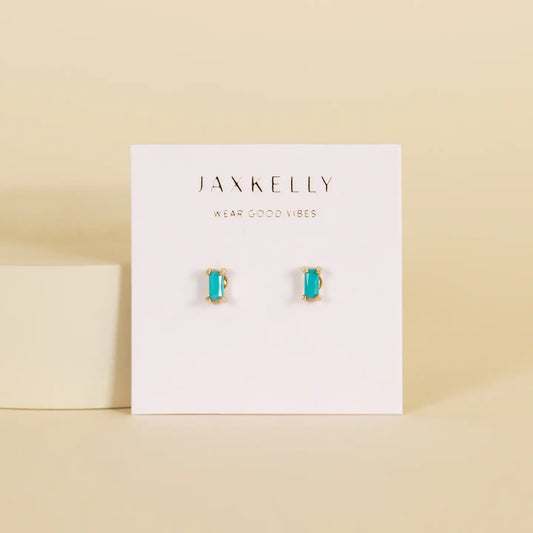 JAXKELLY Baguette Turquoise Gold Earrings