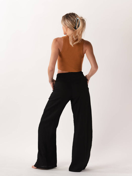 LOTUS AND LUNA WIDE LEG COTTON PANTS WITH POCKETS BLACK