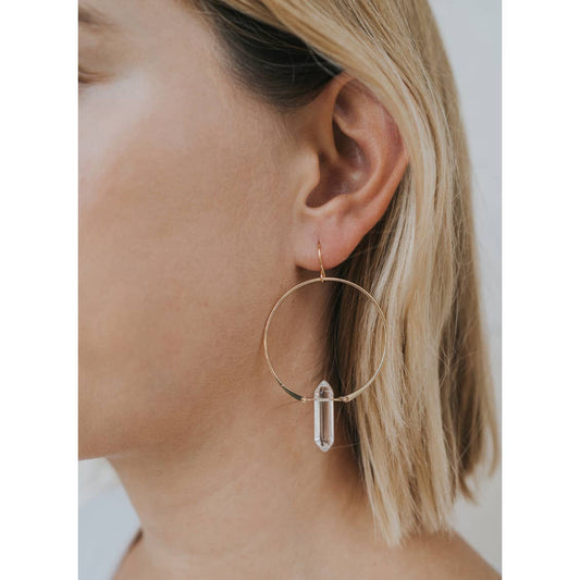 JAXKELLY CLEAR QUARTZ HOOPS