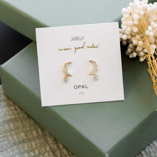 JAXKELLY Moon Drop Opal Gold Earrings
