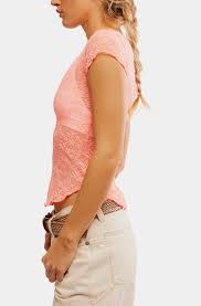 SALE FREE PEOPLE READY TO GO LACE TEE FLAMINGO PINK
