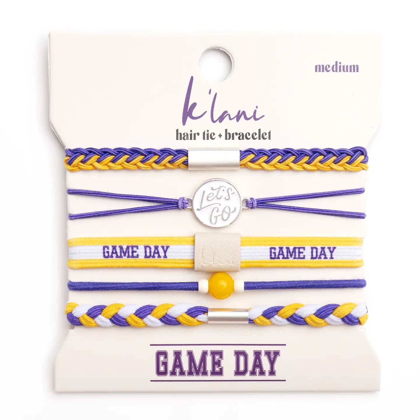 K'LANI HAIR TIE BRACELETS "Game Day" Purple/Yellow Hair Tie Bracelets