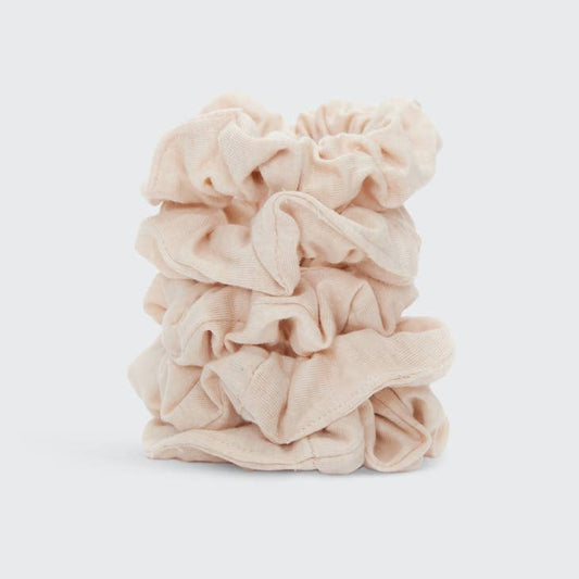 KITSCH ASSORTED 5pc ORGANIC COTTON KNIT SCRUNCHIES CREAM