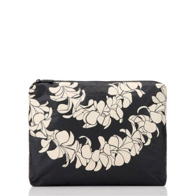 ALOHA COLLECTION Mid Pouch Plumeria Lei Sandstone on Black
