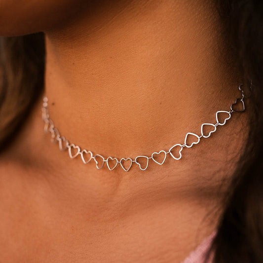 PURA VIDA HEART CHAIN CHOKER SILVER NEW