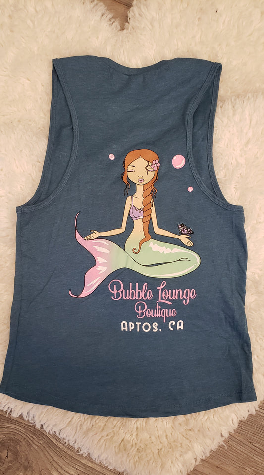BUBBLE LOUNGE APPAREL MUSCLE TANK HEATHERED DEEP TEAL
