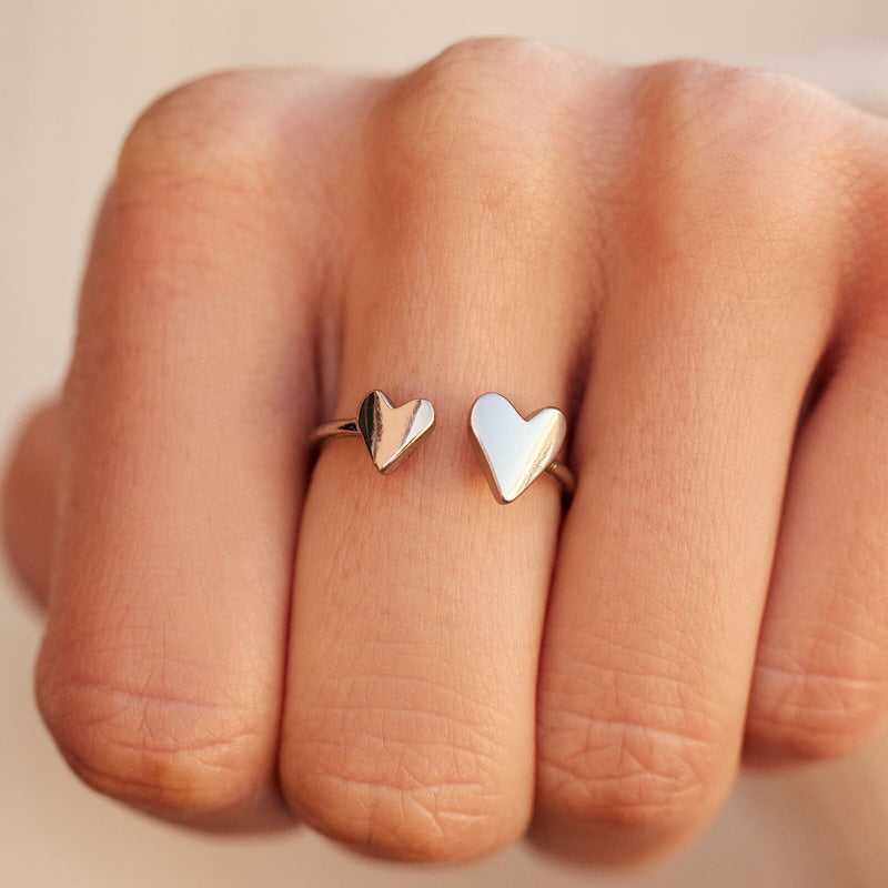 PURA VIDA TWO HEARTS OPEN RING SILVER