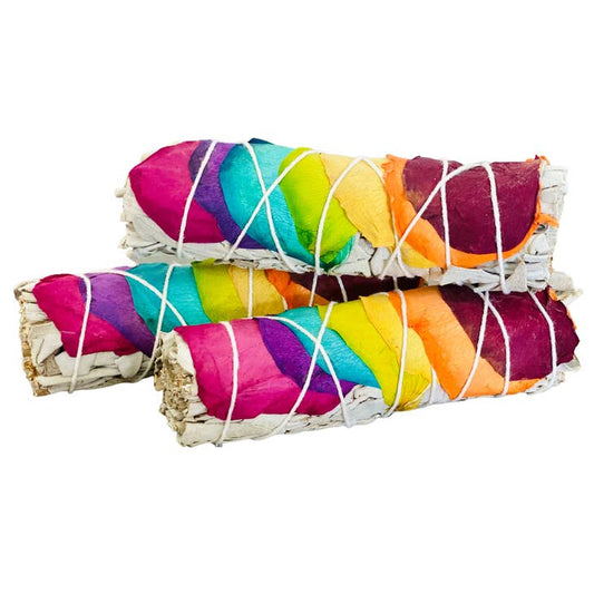 PICKI NICKI WHITE SAGE RAINBOW CHAKRA ROSES SMUDGE STICK
