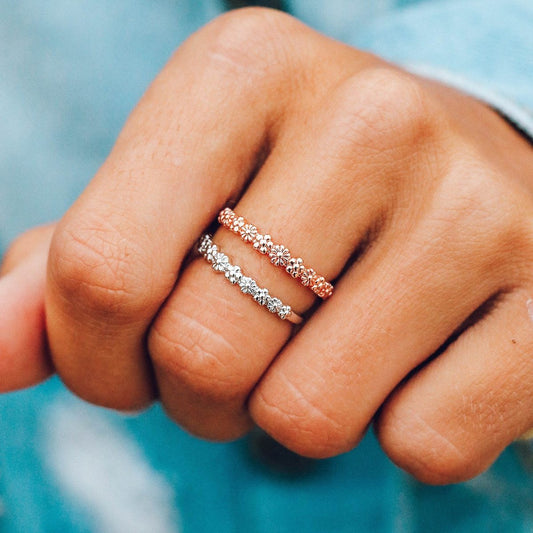 PURA VIDA FLORAL STACKING RING ROSE GOLD