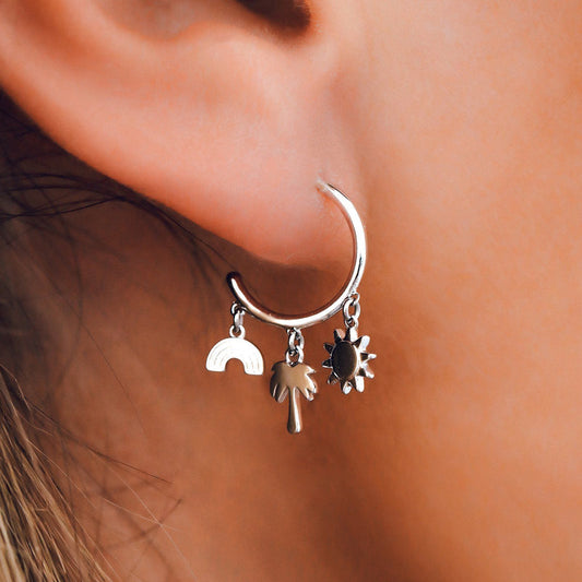 PURA VIDA MAUI CHARM HUGGIES EARRINGS SILVER