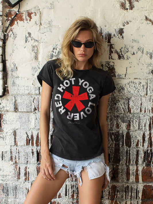 EDEN ASHRAM RED HOT YOGA LOVER TOUR TEE STONEWASH BLACK