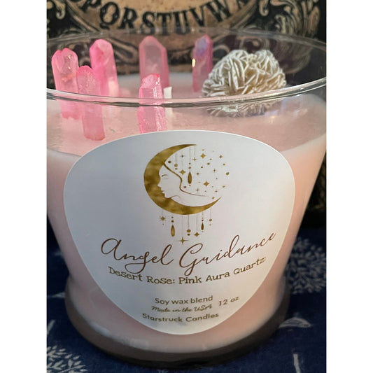 STARSTRUCK CANDLES ANGEL GUIDANCE DESERT ROSE: PINK AURA QUARTZ