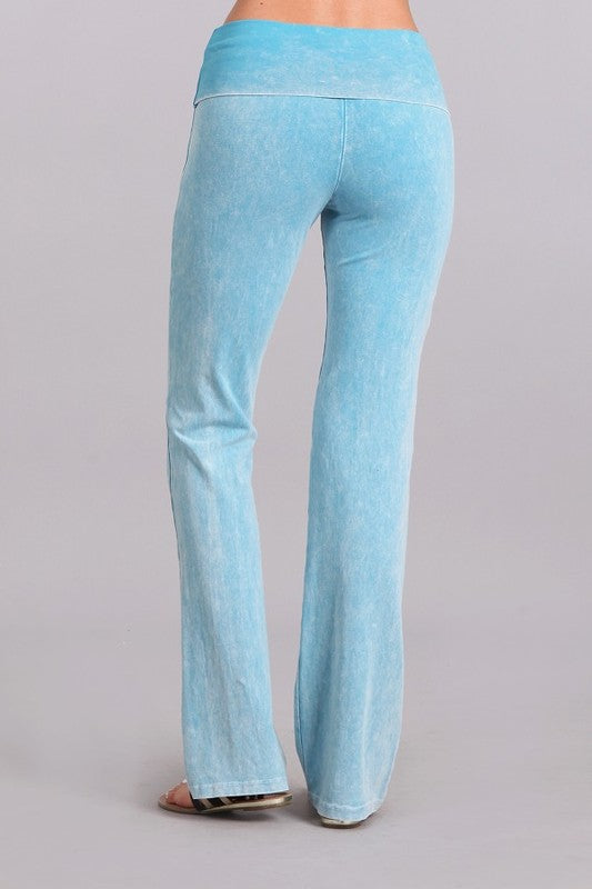 CHATOYANT MINERAL WASH BOOTCUT FLARE ROLL DOWN PANT SKY BLUE