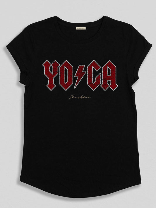 EDEN ASHRAM YOGA 3.0 ROLLED SLEEVE TOUR TEE VINTAGE BLACK