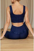 SALE FREE PEOPLE MOVEMENT GOOD KARMA SQUARE NECK TOP- DEEPEST NAVY