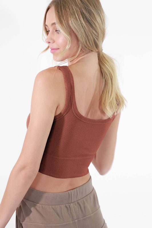 NIKIBIKI Chevron Ribbed Crop Top Cognac Media 1 of 2
