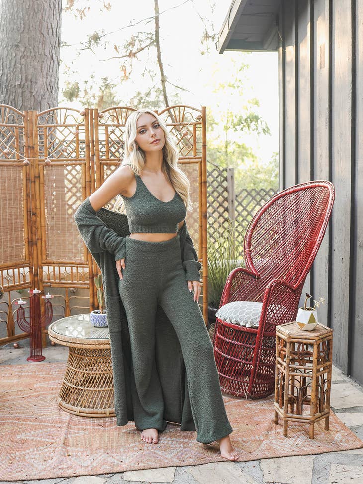 LETO COLLECTION BOUCLE COZY LOUNGE PANT OLIVE