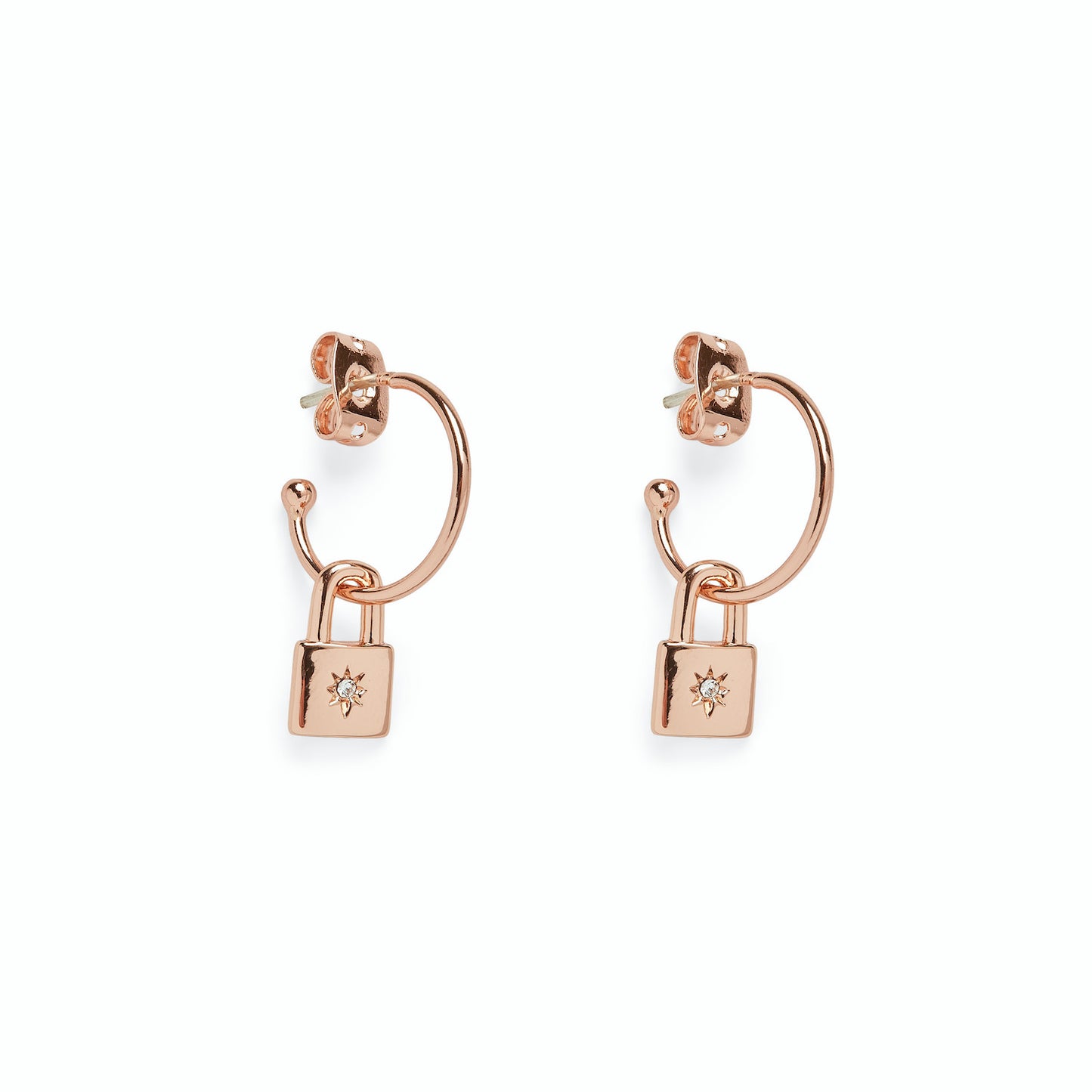 PURA VIDA LOCK HOOP EARRINGS ROSE GOLD