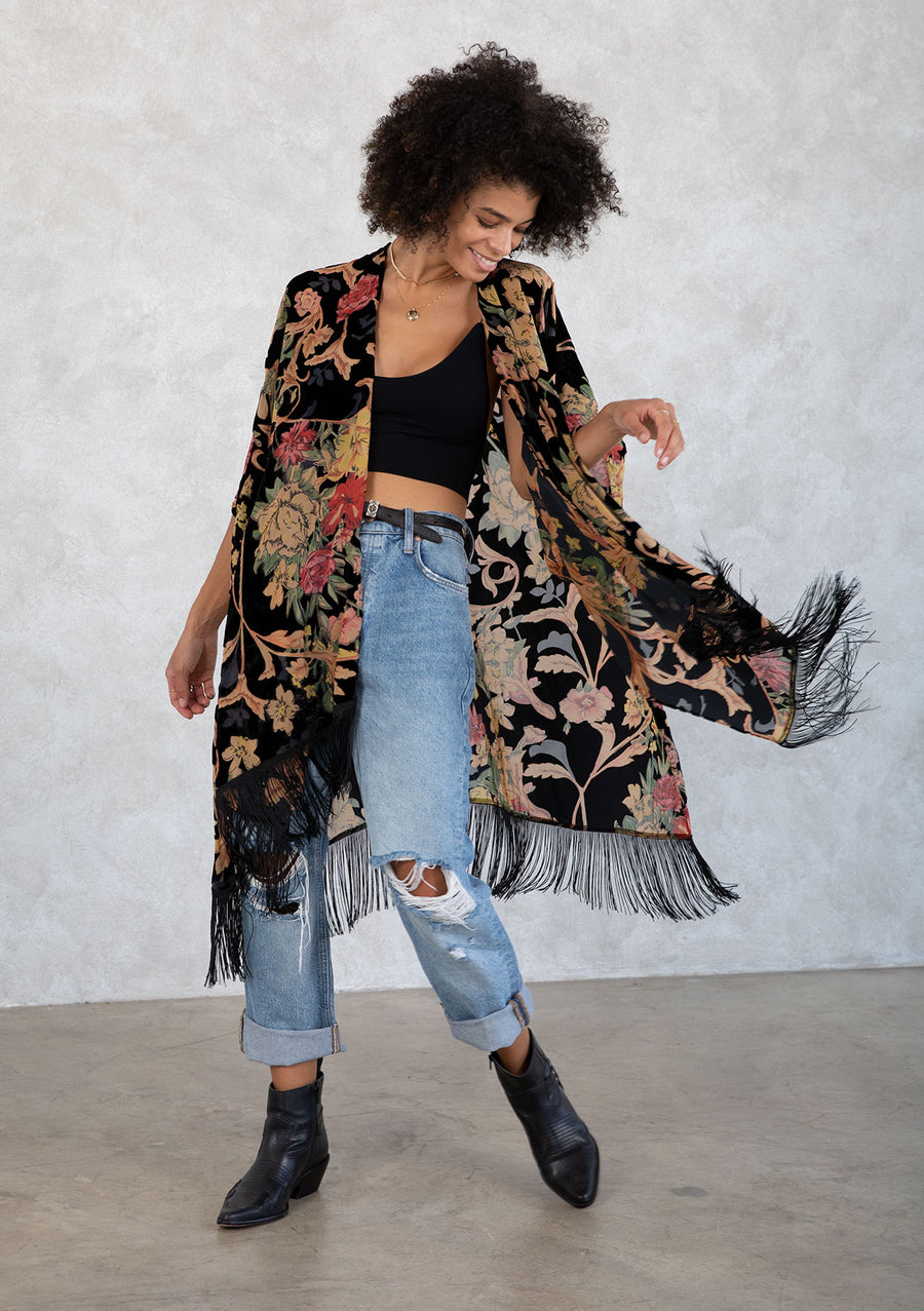 LOVESTITCH BURNOUT VELVET LAYERING KIMONO