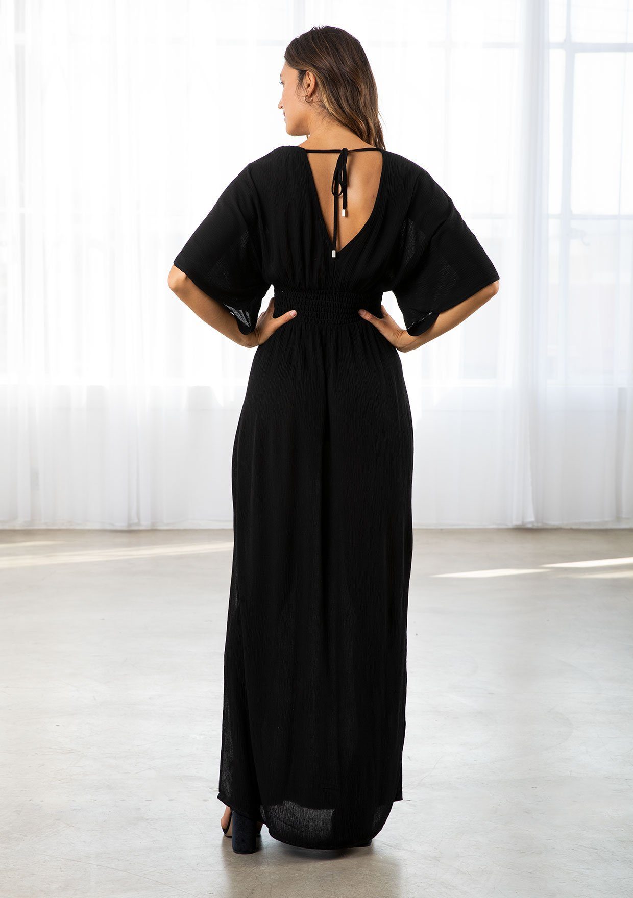 LOVESTITCH BOHEMIAN KIMONO SLEEVE MAXI DRESS BLACK
