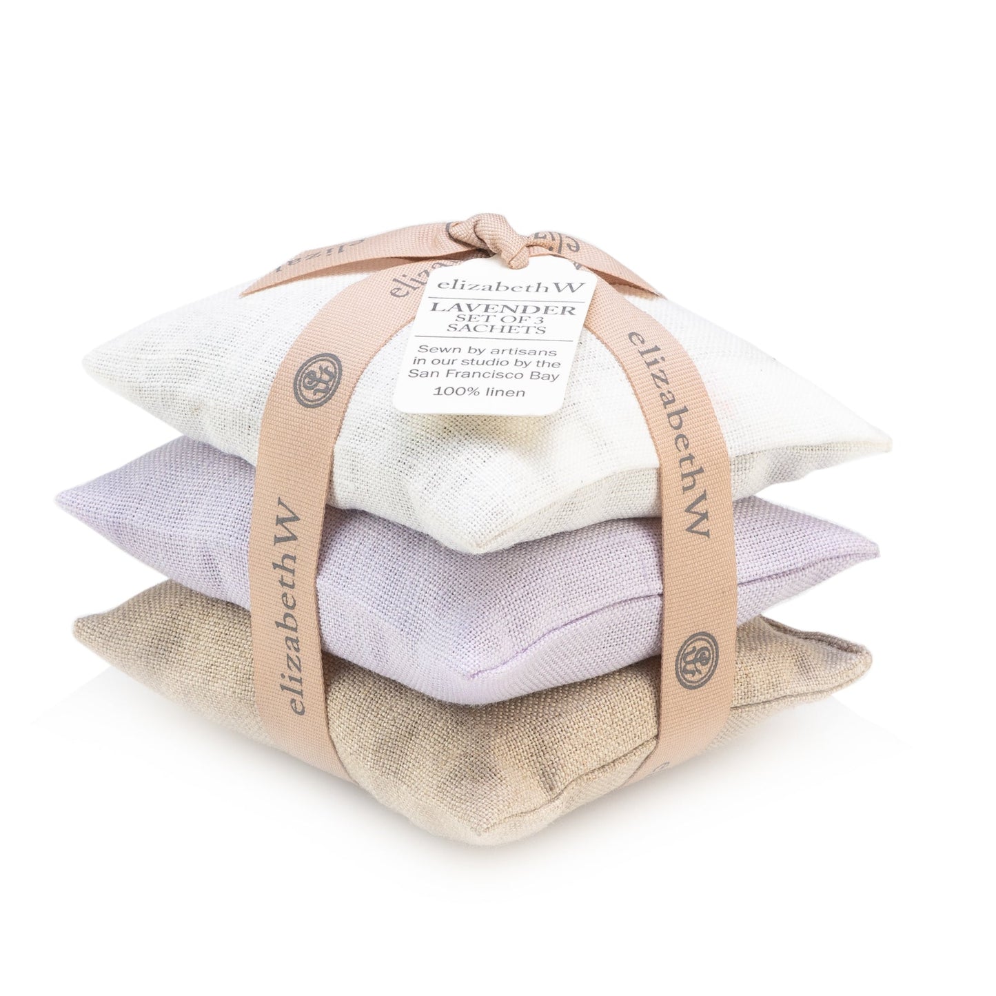 ELIZABETHW LAVENDER SACHET SET OF 3-IVORY, NATURAL, PURPLE LINEN