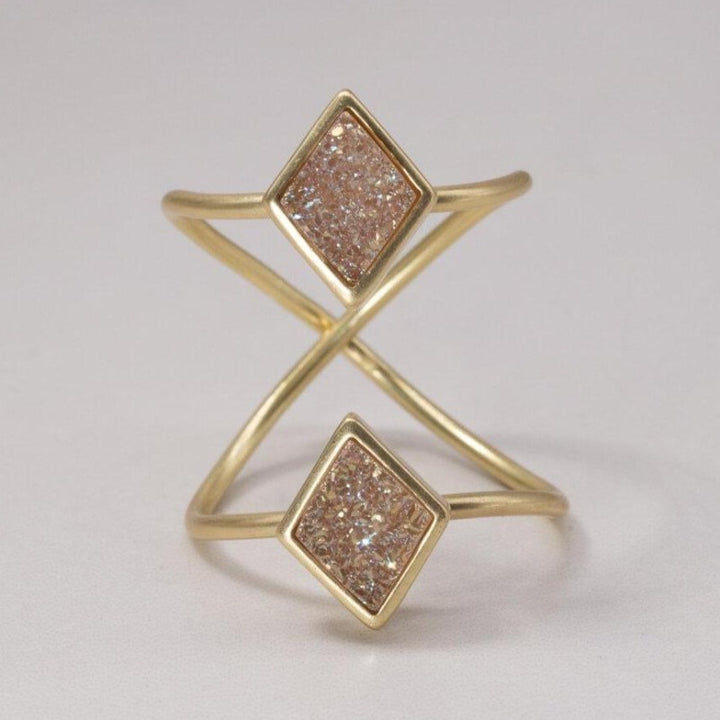 LESLIE FRANCESCA DIAMOND DOUBLE DUO RING CHAMPAGNE DRUZY 453