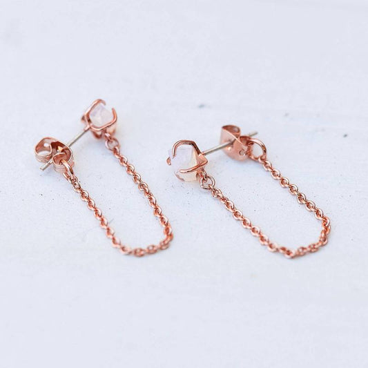 PURA VIDA RAW GEM CHAIN WRAP EARRINGS ROSE GOLD NEW!