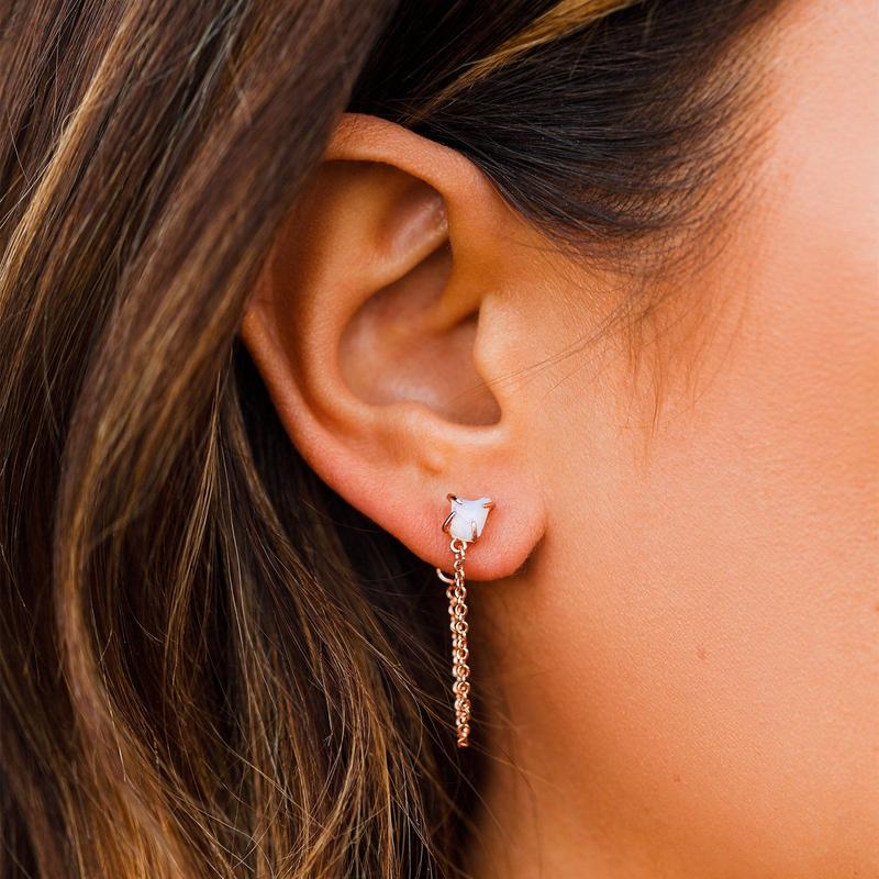 PURA VIDA RAW GEM CHAIN WRAP EARRINGS ROSE GOLD NEW!